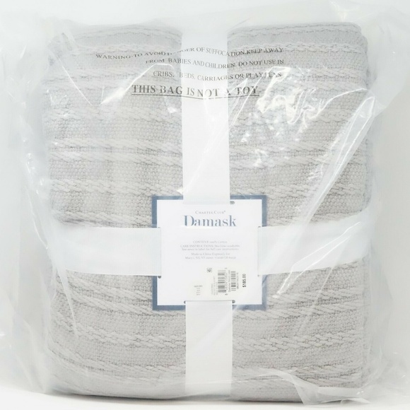 Charter Club Damask Designs Striped 100% Cotton Bed Blanket - KING - Gray - Picture 2 of 3